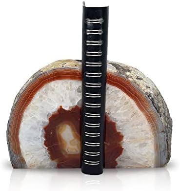 Nature's Decorations Agate Bookends - A Quality Brown Geode with Non-Skid Rubber Bumpers for Shelves, Office, Home Decor - Heavy Duty Cool Crystal Stone (3-4 LB)