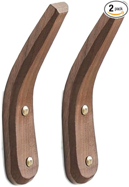 2 Pack Coat Hook Wood Hooks Wall Hanging, Minimalist Easy to Install Natural mid-Century Decorative Hooks for Hanging Bathroom Towels Clothes Hanger for Wall(Walnut Wood