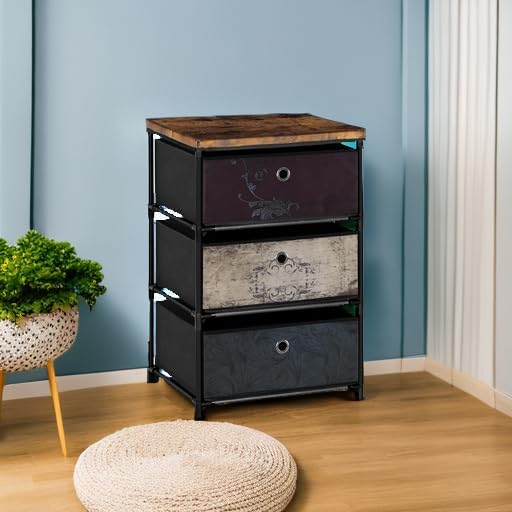 Nightstand with 3 Drawers, Clothes Storage Organizer, Small Fabric Dresser for Bedroom, Closet, Entryway, Hallway, Nursery, Dorm