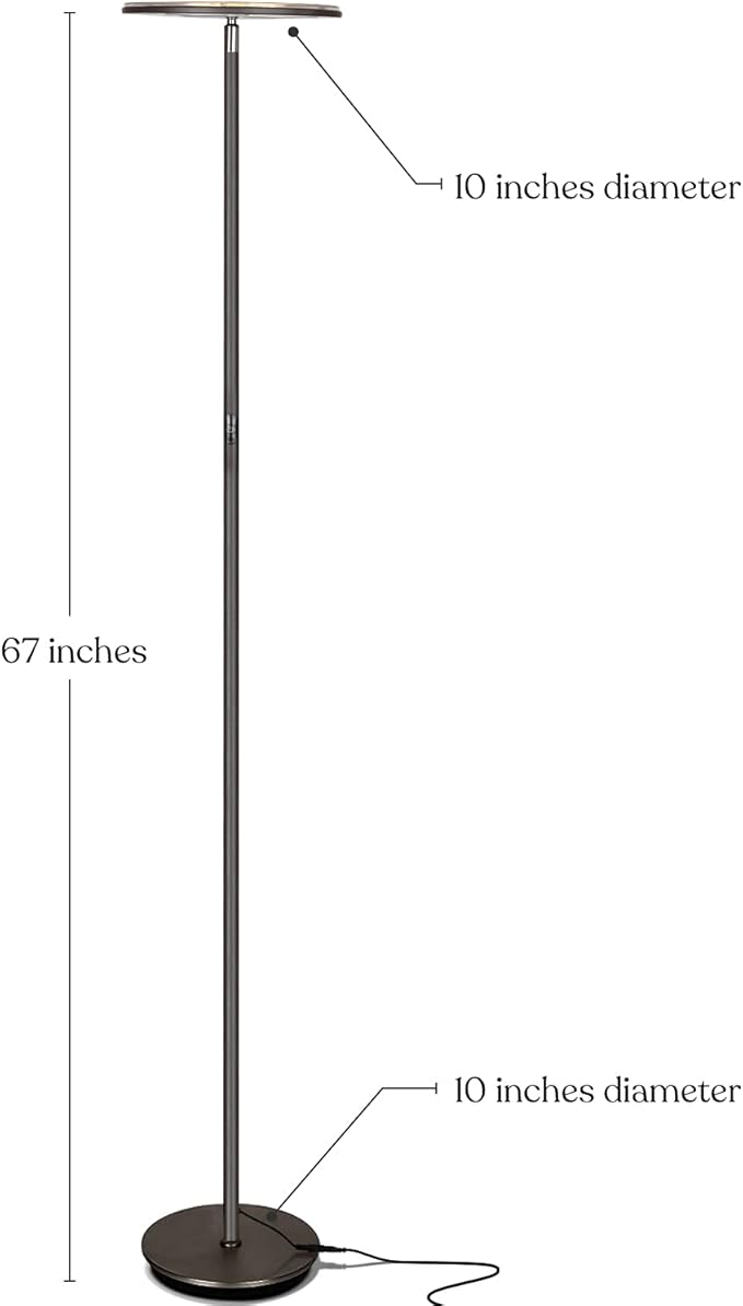 Brightech Sky Flux Dimmable LED Floor Lamp – Super Bright Floor Lamp with 3 Light Modes for Living Room, Office – Torchiere Standing Touch-Lamp, Tall Torch Lamp for Bedroom & Reading - Bronze
