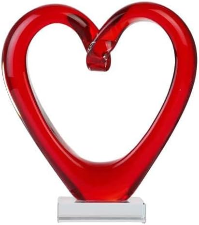 Yao Yuan 7.49'' Tall Hand Blown Art Glass Red Heart Sculpture, Glass Heart Figurines Party Home Decoration,Art Sculpture Collection for Valentine's Day Gift (Red)