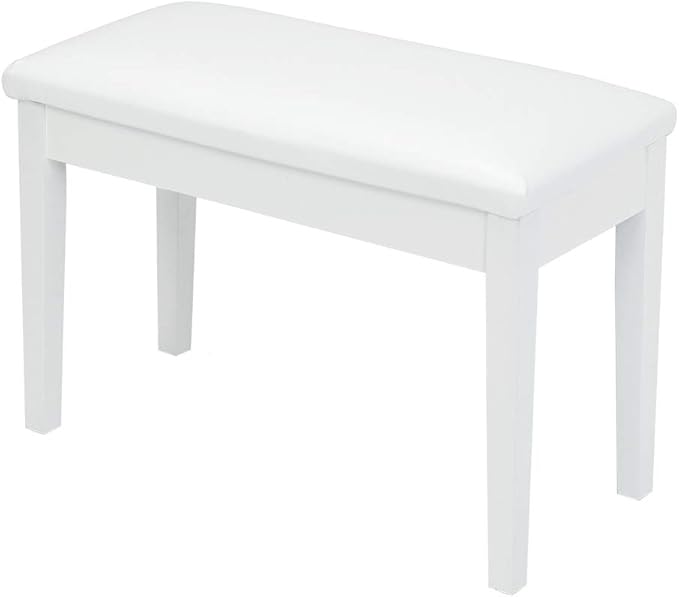 Bonnlo White Duet Piano Bench Wooden Keyboard Bench with Storage and Padded Cushion