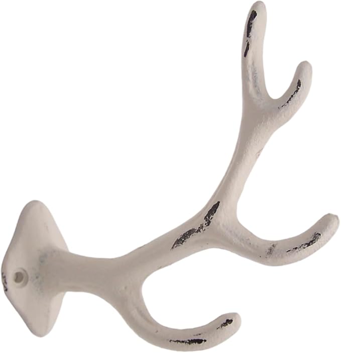 Wowser White Antler Wall Hooks, Set of 3, Wall Mounted Decoration, Rustic Decor, 5.5 Inches