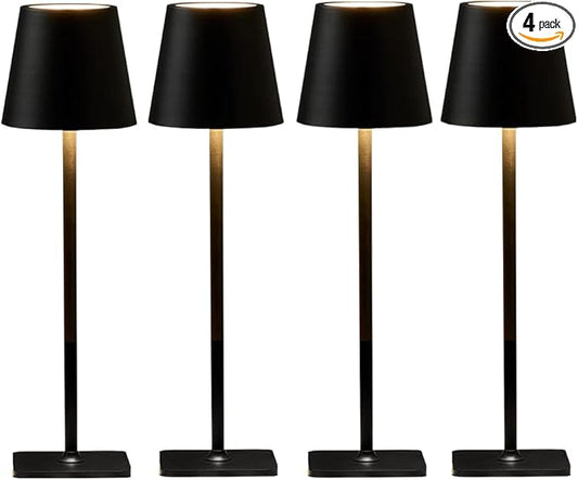 4 Pack Led Cordless Table Lamps-Wireless Rechargeable Lamps Bulk of 4,Waterproof Outdoor Table Lamp for Patio/Restaurant/Dinner Dining Desk Top Lights/Kitchen Countertop, Value Pack of 4,Multiple Set