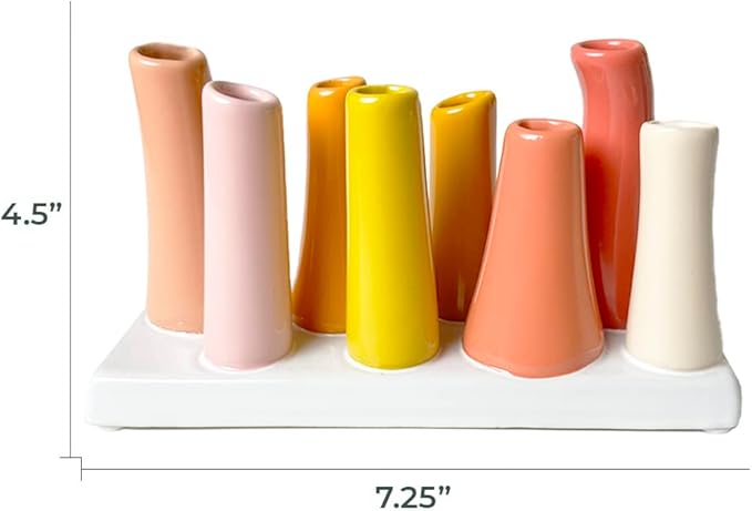 Chive - Pooley 2, Ceramic Flower Vase, 8-Tube Shape (Papaya, Yellow and Pink)