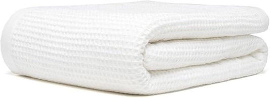 9Threads GOTS Certified Organic Cotton Waffle Weave Blanket, Twin Bed Blanket, 66"X90"Cozy Throw Blanket for Couch, Modern Home Decor, Throw Blankets, Comfy Waffle Blanket & Soft Bed Blankets - White