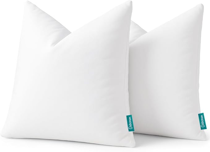 Oubonun 22x22 Feather Down Alternative Throw Pillow Inserts, 100% Cotton Cover, Medium Firm Decorative Pillow Inserts for Couch, Sofa, Bed, Chair (Set of 2)