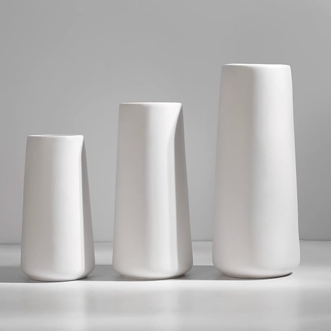 Ceramic Vases - Nordic Minimalism Style Decoration, Elegant Vase for Mantel, Table, Living Room Decoration, White Modern Geometric Decorative Flowers Vases for Home Decor