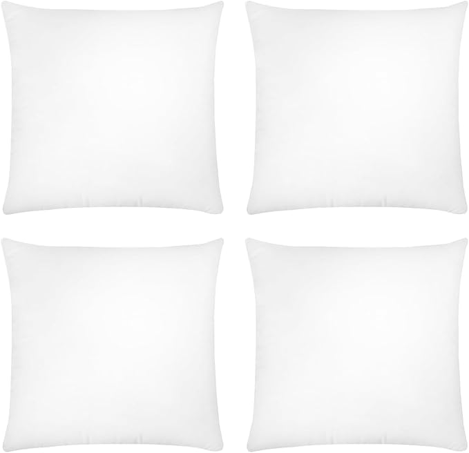 Covers & All Throw Pillow Inserts Only Pack of 4, Durable Soft Square 20 x 20 Inches 65 GSM Non-Woven Fabric with 15D Silicon Fiber Filling, Universal uses for Home Decor Office Indoor Outdoor