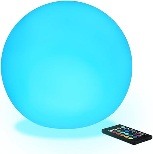 10 inch Rechargeable LED Ball Light, Dimmable LED Globe Light w/Remote, 16 RGB Colors Changing LEDs Globe Mood Lights, IP65 Waterproof Floor Lamp for Backyard Patio Garden Wedding Party Home