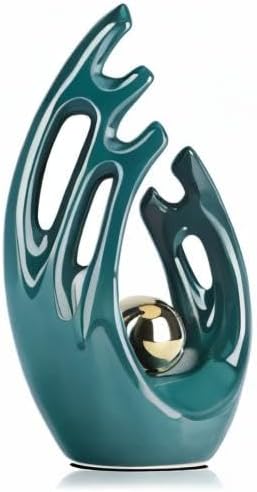 LCCCK 12" H Teal Gold Aesthetic Room Decor Accent, TV Stand Funky Table Centerpiece, Abstract Art Ceramic Statue and Sculpture, Teal Decor for Living Room, Bookshelf Decorative Objects, Shelf Decor