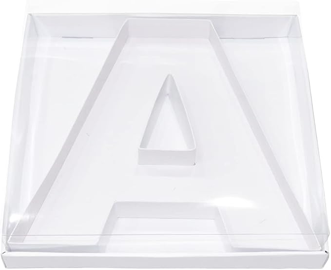 WENPACK 12.5" Cardboard Letter Number Shaped Fillable Paper Mache Chocolate Covered Strawberry Decorative Gift Box Tray with Clear Lid (White, A)