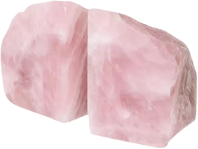 Crystal Bookends Pink Heavy Duty Bookend Natural Rose Quartz Stone Decorative Book Ends 1 Pair 4-6 LBS