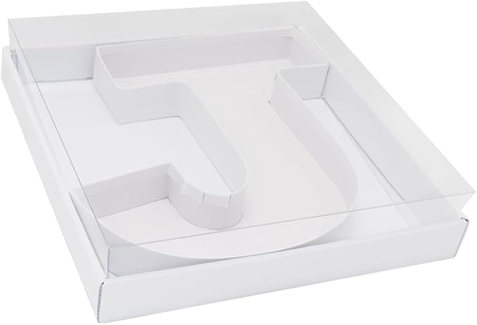 WENPACK 12.5" Cardboard Letter Shaped Mache Decorative Strawberries Fillable Sweets Candy Box with Clear Lid (White, J)