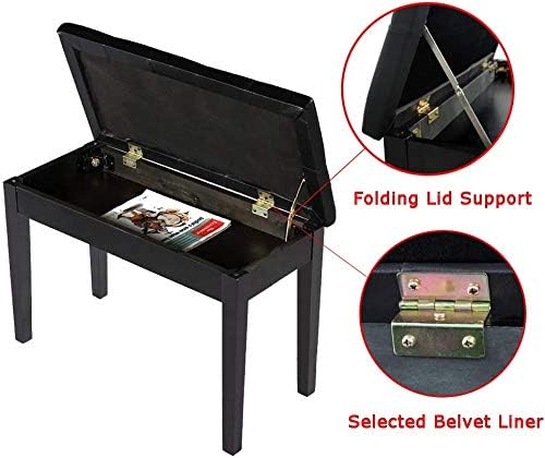 Piano Bench with Padded Cushion and Music Book Storage Compartment, Duet Wooden Seat, 13.7 x 29.5 x 20 inches, Load 440lb Black