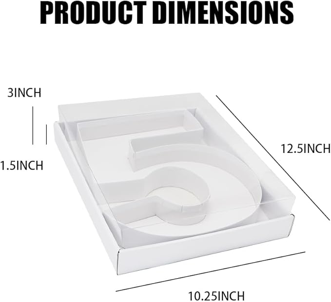 WENPACK 12.5" Cardboard Number Shaped Mache Decorative Charcuterie Board Fillable Sweets Candy Box with Clear Lid (White, 5)