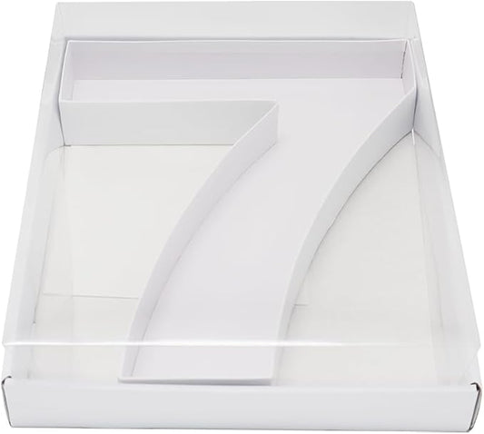 WENPACK 12.5" Cardboard Number Shaped Mache Cupcake Strawberries Fillable Carton Box with Clear Lid (White, 7)