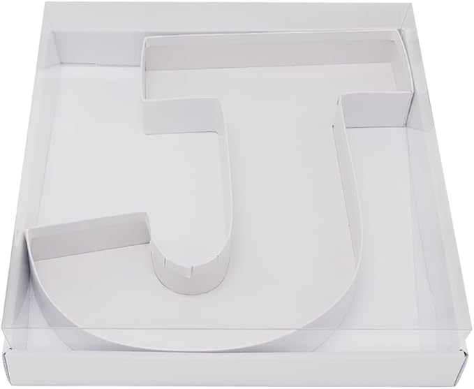 WENPACK 12.5" Cardboard Letter Shaped Mache Decorative Strawberries Fillable Sweets Candy Box with Clear Lid (White, J)
