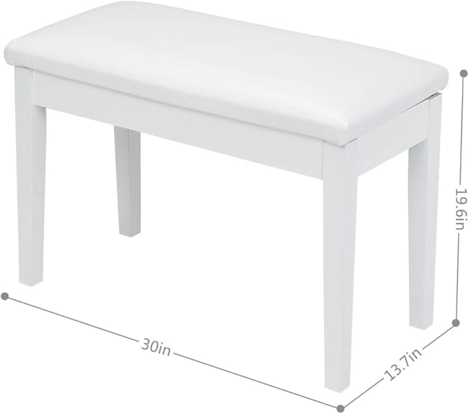 Bonnlo White Duet Piano Bench Wooden Keyboard Bench with Storage and Padded Cushion