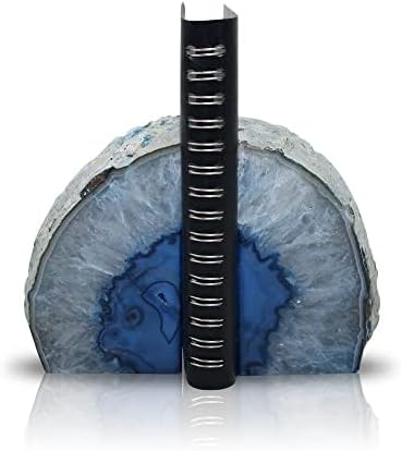 Nature's Decorations Agate Bookends - A Quality Blue Geode with Non-Skid Rubber Bumpers for Shelves, Office, Home Decor - Heavy Duty Cool Crystal Stone (2-3 LB)