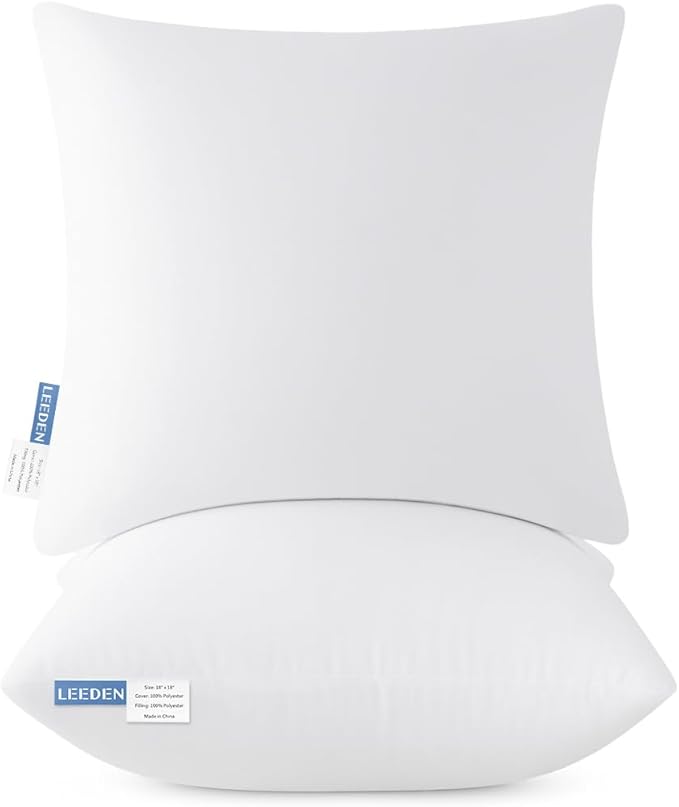 Leeden 20x20 Pillow Inserts, 20 Inch Decorative Throw Pillow Inserts, Soft Fluffy Square Throw Pillows for Couch, Sofa, Bed, and Home Decor White Cushion Pack of 2