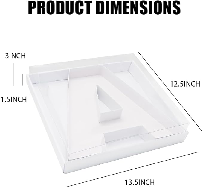 WENPACK 12.5" Cardboard Letter Number Shaped Fillable Paper Mache Chocolate Covered Strawberry Decorative Gift Box Tray with Clear Lid (White, A)
