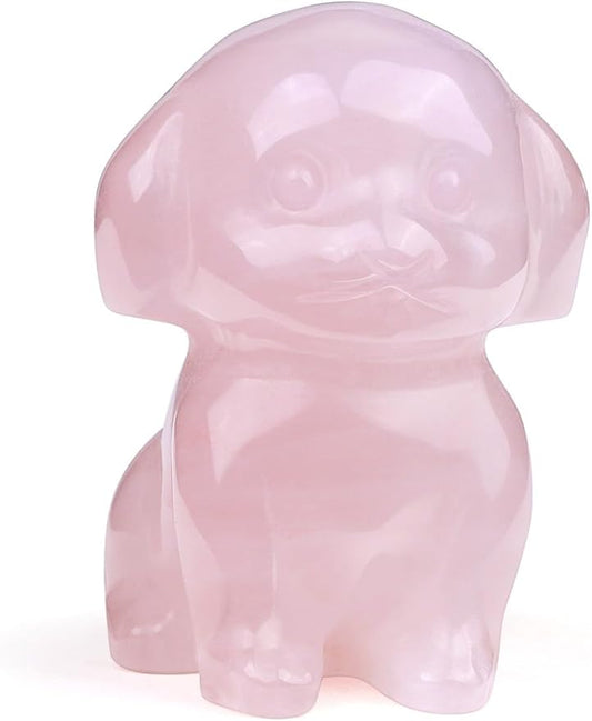 Jovivi Natural Rose Quartz Crystal Sitting Dog Statue Home Decor 1.6" Carved Gemstone Puppy Dog Figurines Pocket Sculpture Reiki Healing Stones Decorative Ornament Gift