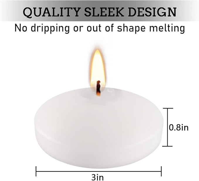 36 Packs 3-Inch Floating Candle Set, White,Unscented Soy Candles for Weddings, Pool Parties, Holiday Table Decorations, Home Decor and More Burn for 8+ Hours.