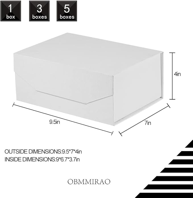 Upgrade 3PCS White Gift Box 9.5x7x4 Inches, Sturdy Gift Box with Lid for Gift Packaging, Foldable Magnetic Closure Storage Boxes, Bridesmaid proposal box, Rectangle Collapsible Box