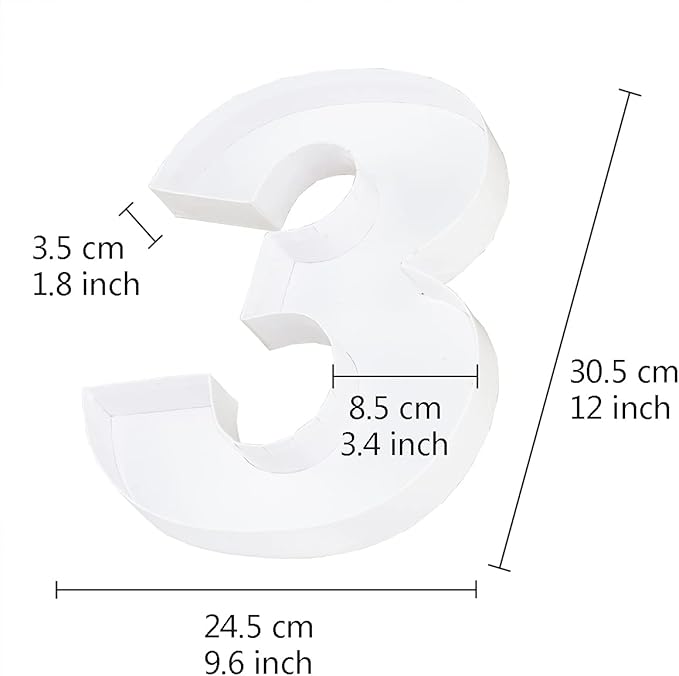 WENPACK 12.5" Cardboard Carton Number Shaped Tray for Charcuterie Mache Fresas Fillable Sweets Candy Box with Clear Lid (White, 3)