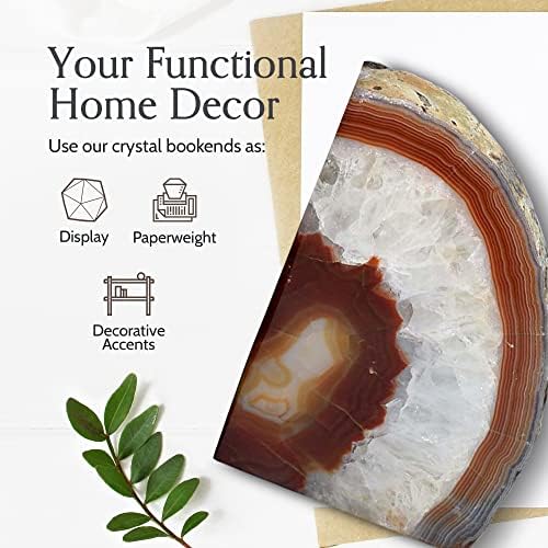 Nature's Decorations Agate Bookends - A Quality Brown Geode with Non-Skid Rubber Bumpers for Shelves, Office, Home Decor - Heavy Duty Cool Crystal Stone (2-3 LB)