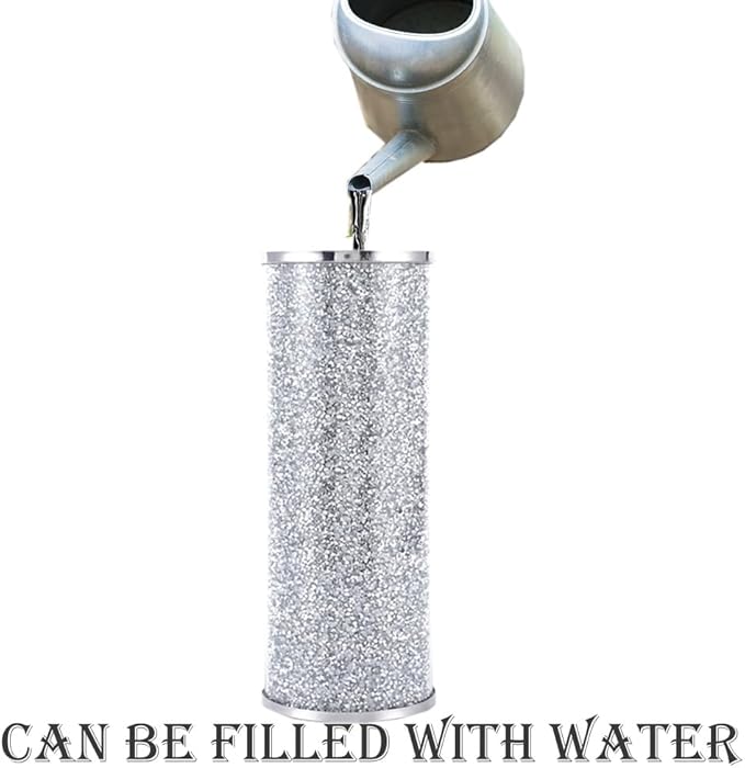 Silver Glass Vase for Flowers, Large 10in Crushed Diamond Vase, Luxurious Fresh Flower Vase for Home Decor, Bedroom, Living Room, Office, Wedding, Party, Dining Table