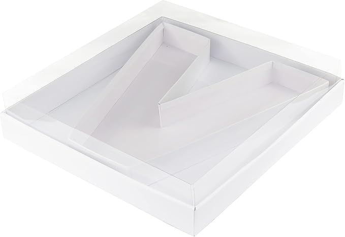 WENPACK 12.5" Cardboard Letter Shaped Mache Decorative Strawberries Fillable Sweets Candy Box with Clear Lid (White, V)