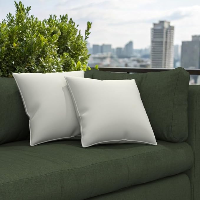 Covers & All Sunbrella Indoor/Outdoor Square Throw Pillows Inserts with Covers, Water Resistant & UV Fade Resistant Set of 2 (Canvas Natural-Self Welt, 16x16)