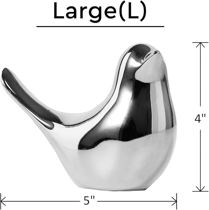 Large Silver Bird Statue – Modern Metallic Sculpture for Living Room, Mantel, Tabletop, Shelf, Console, Entryway, Fireplace Décor, Contemporary Home Accents, Stylish Interior Ornament
