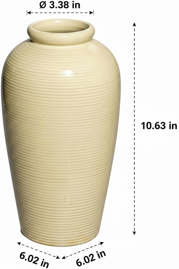 Beige Ceramic Vase for Home Decor - 11 Inch Tall Boho Vases for Flower Modern Textured Vase for Centerpieces, Pampas Grass, Living Room, Kitchen Island Decor, Fireplace, Entryway Decorations