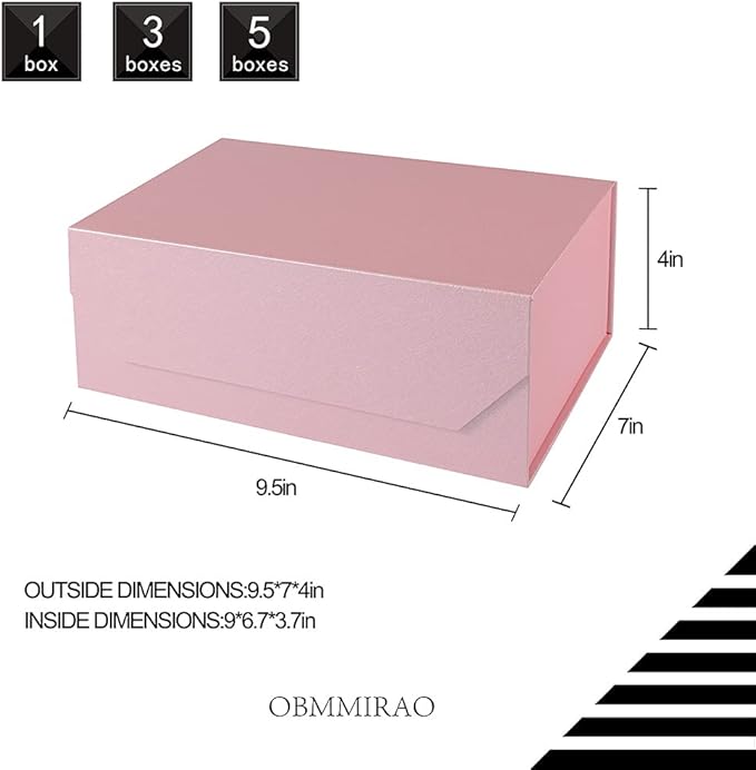 Upgrade 1PCS Pink Gift Box 9.5x7x4 Inches, Sturdy Gift Box with Lid for Gift Packaging, Foldable Magnetic Closure Storage Boxes, Bridesmaid proposal box, Rectangle Collapsible Box