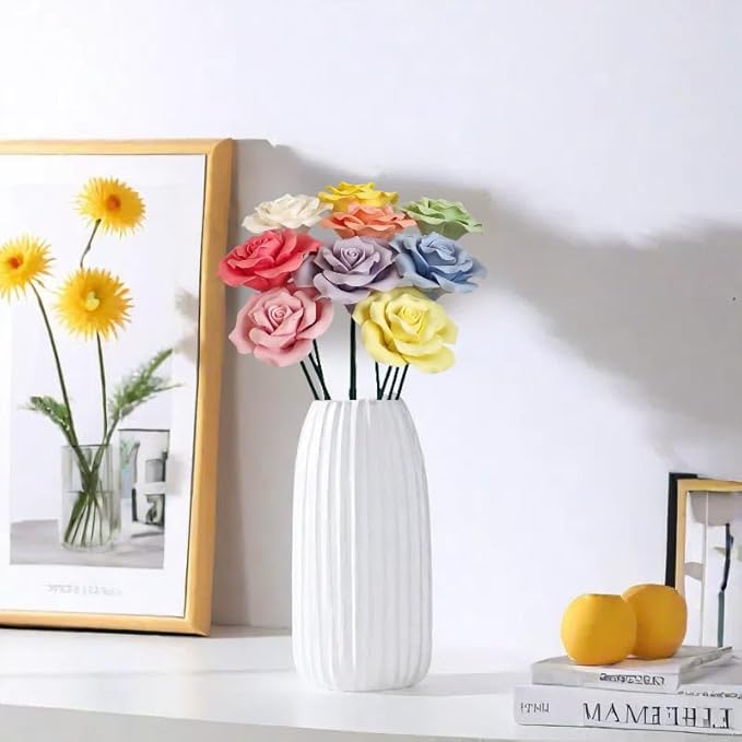 Handmade Porcelain 3D Ceramic Rose Flower, Eternal Flower Decoration for Home Office Decor, Creative Desktop vases, Porcelain Decorations, Set of 9 (Colour)
