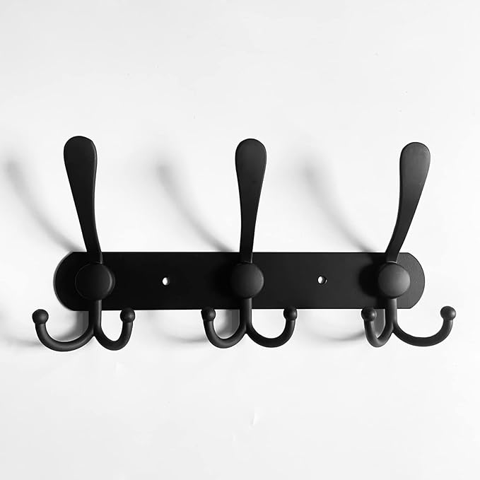 Coat Rack Wall Mounted,3 Tri Stainless Steel Coat Hook for Coat Hat Robes Towel in Mudroom Entryway (Black, 1 Pack 3 Hook)