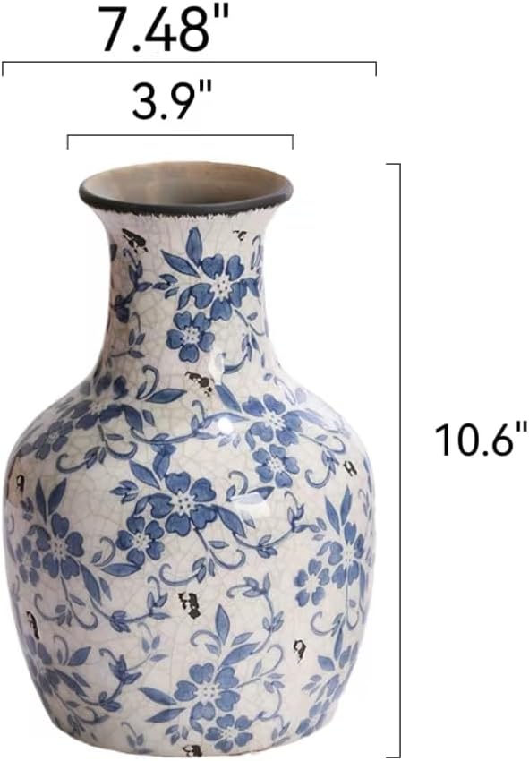 Decorative Ceramic Flower Vase, Blue and White Floral Pattern, 11''Flower Ceramic vase