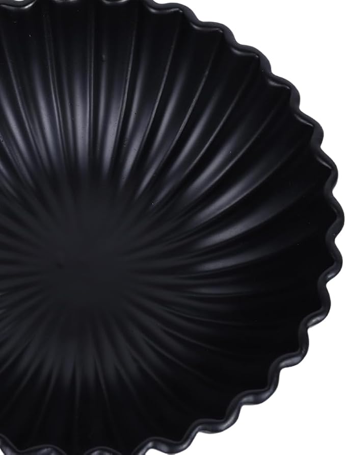 Large Black Fluted Decorative Bowl – Modern Ruffle Bowl for Kitchen, Living Room, Entryway & Coffee Table Décor, Multifunctional Black Fruit Bowl for Keys, Decorative Storage for Home