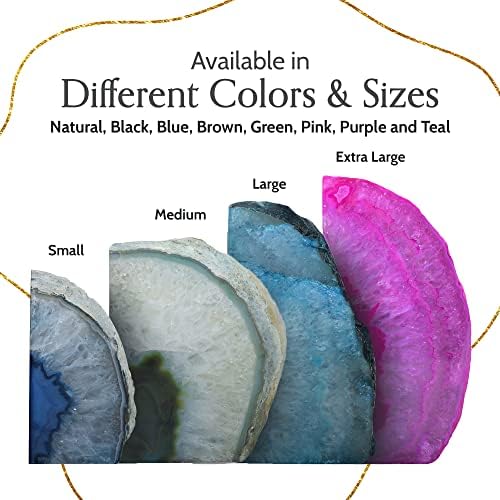Nature's Decorations Agate Bookends - A Quality Blue Geode with Non-Skid Rubber Bumpers for Shelves, Office, Home Decor - Heavy Duty Cool Crystal Stone (3-4 LB)