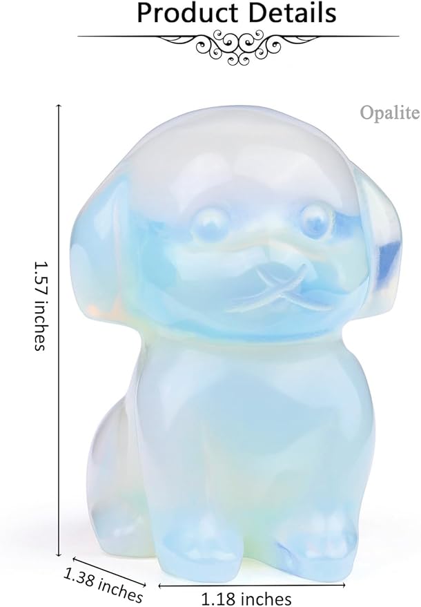 Jovivi Opalite Crystal Sitting Dog Statue Home Decor 1.6" Carved Gemstone Puppy Dog Figurines Pocket Sculpture Reiki Healing Stones Decorative Ornament Gift