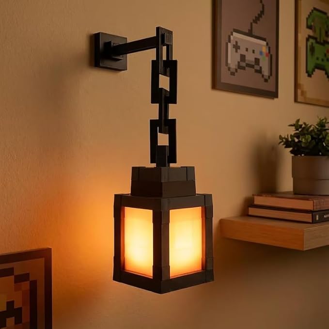 Pixel Lantern Night Light - 16 Colors Changing Hanging Lamp - USB Rechargeable LED Lights with Touch & Remote Control - Table & Wall Mount Mood Nightlight - Decor for Bedroom Gamer Room - Gift for Boy