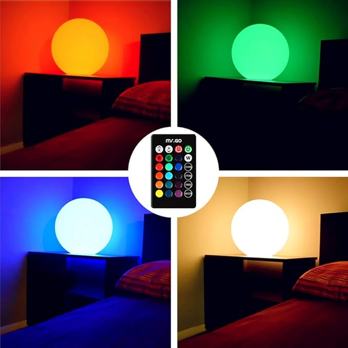 Mr.Go 12-inch Rechargeable LED Ball Light, RGB Color-Changing Globe Orb Lamp w/Remote, Home Kids Room Bedroom Bar Table Patio Pool Party Dimmable Sphere Nightlight Relax Mood Lighting Decoration