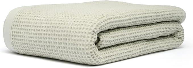 9Threads GOTS Certified Organic Cotton Waffle Weave Blanket, Queen Bed Size, 90"X90"Cozy Throw Blanket for Couch, Modern Home Decor, Throw Blankets,Comfy Waffle Blanket Soft Bed Blankets -Sea Foam