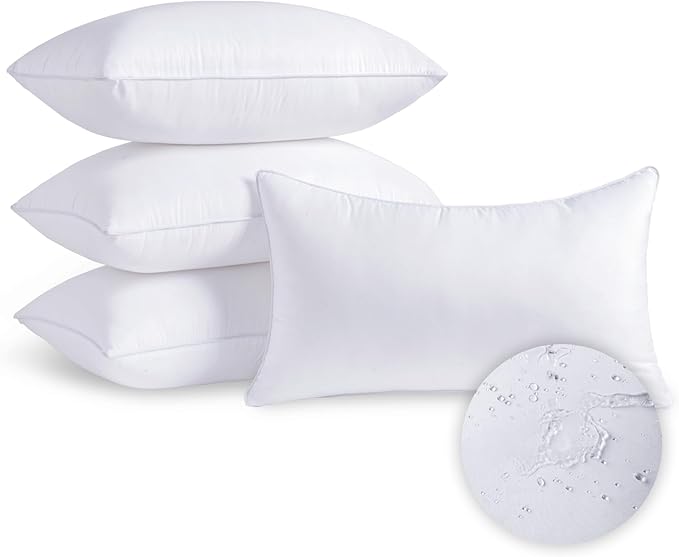 MCWPHLS 12x20 Outdoor Pillow Inserts Set of 4 Waterproof Rectangular Lumbar Support White Decorative Throw Pillow Inserts for Indoor Couch Sofa Beds Cushions Outdoor Patio Furniture