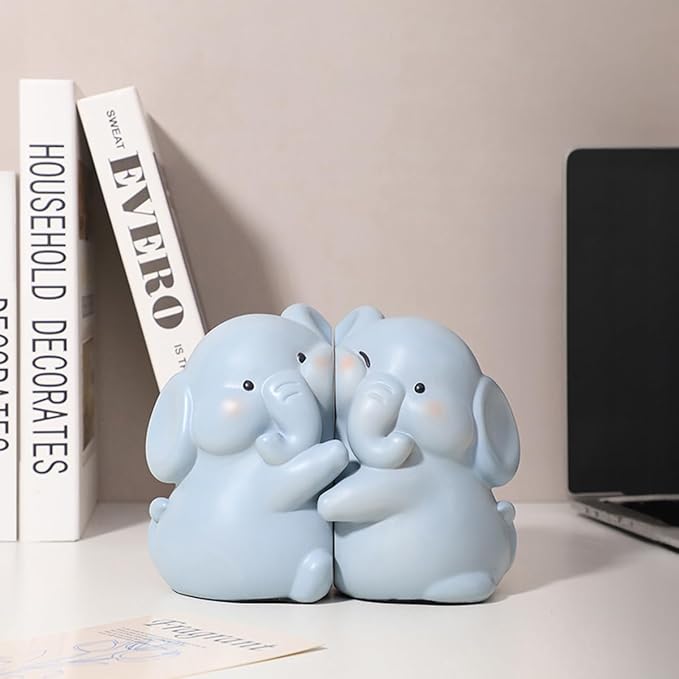 Cute Hug Elephants Decorative Bookends, Unique Book Ends to Hold Books Creative Resin Book Holder Stopper for Home Office Desk Bookshelf Decoration