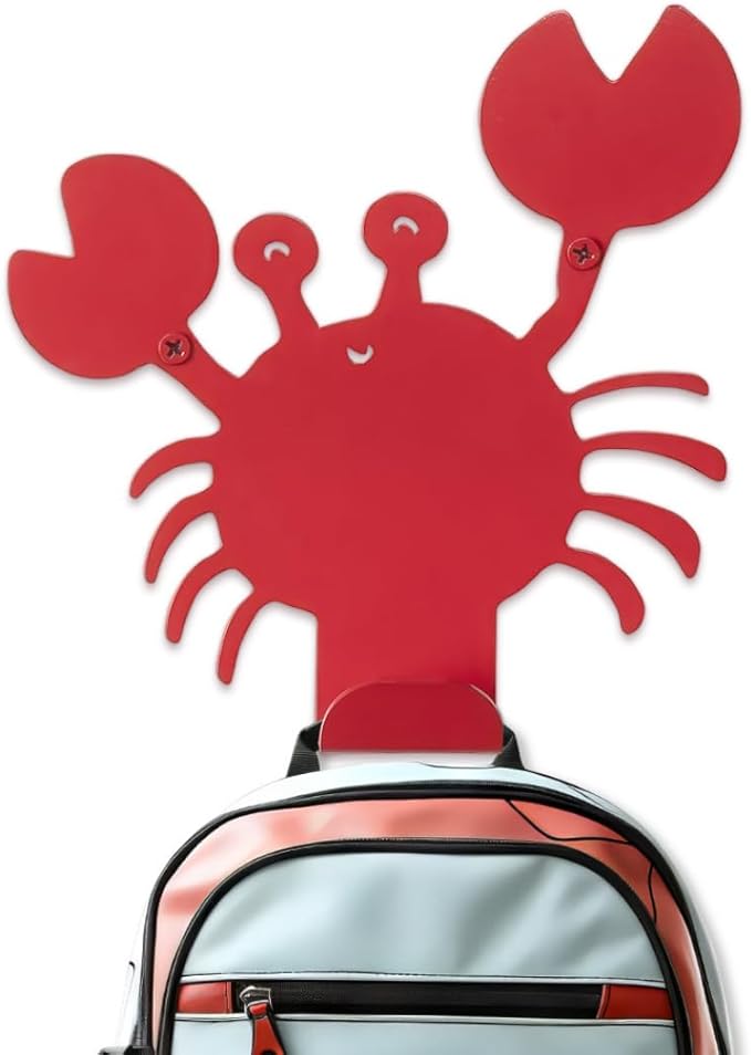 Cute Crab Wall Hook – Heavy-Duty Metal Hook for Hanging Coats, Backpacks, Towels & More – Fun Kids’ Wall Hooks for Bedroom, Playroom, Nursery & Bathroom – Decorative & Durable (Red)
