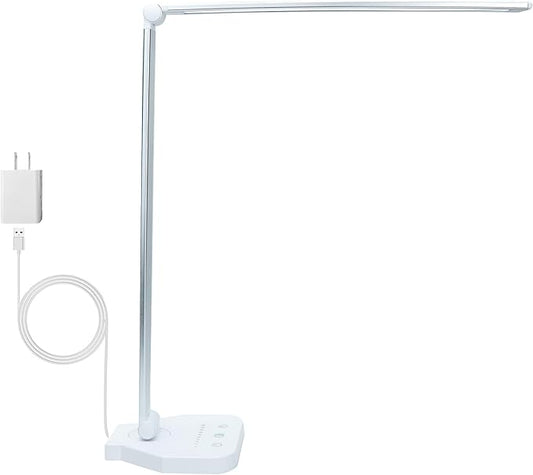 LED Desk Lamp Dimmable Table Lamp Reading Lamp with USB Charging Port, 5 Lighting Modes, Sensitive Control, 30/60 Minutes Timer (Silver)